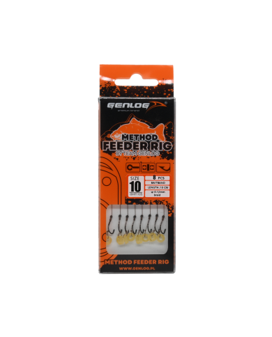 Przypony Method Feeder Rig z Gumką GENLOG hak 10 plecionka 0,12mm 10cm Przypony Method Feeder Rig z Gumką GENLOG hak 10 plecionka 0,12mm 10cm