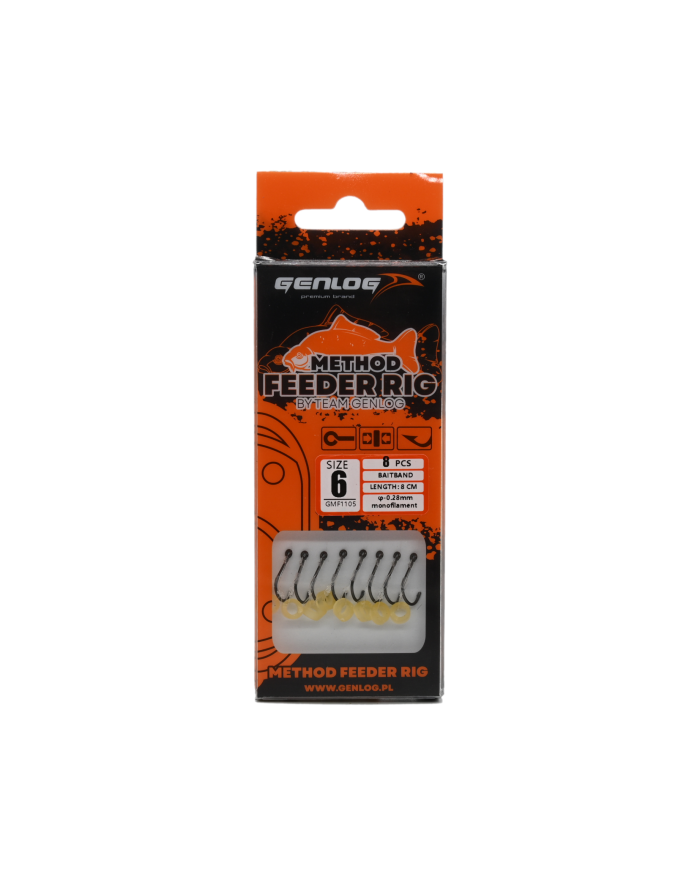 Przypony Method Feeder Rig z Gumką GENLOG hak 6 żyłka 0,28mm 8cm Przypony Method Feeder Rig z Gumką GENLOG hak 6 żyłka 0,28mm 8cm