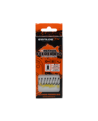 Przypony Method Feeder Rig z Gumką GENLOG hak 8 żyłka 0,25mm 8cm