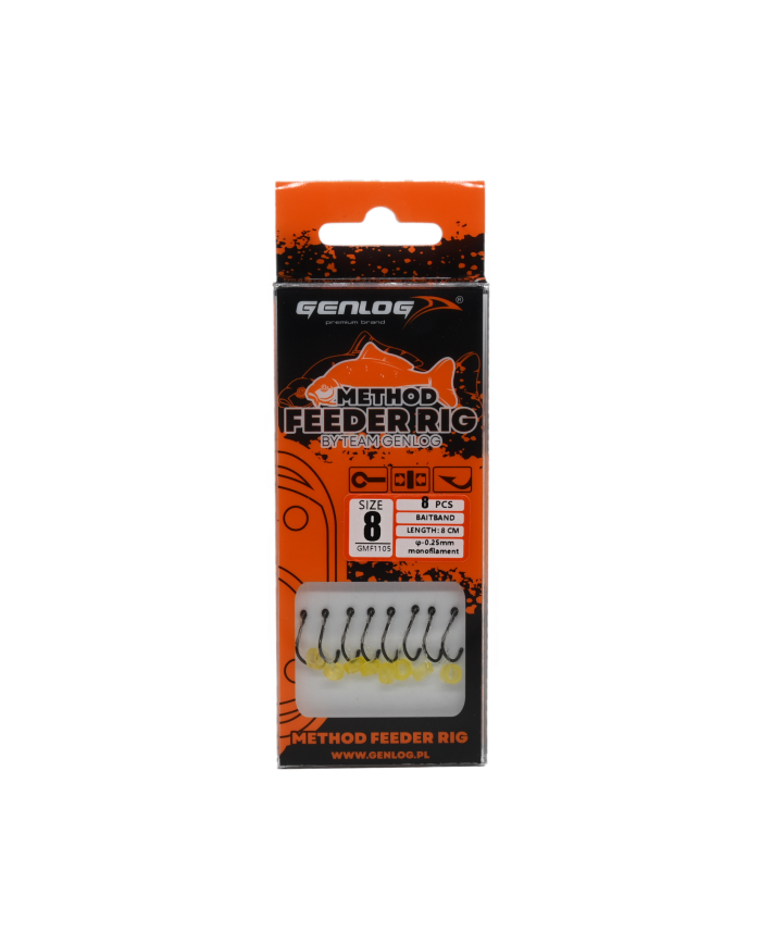 Przypony Method Feeder Rig z Gumką GENLOG hak 8 żyłka 0,25mm 8cm Przypony Method Feeder Rig z Gumką GENLOG hak 8 żyłka 0,25mm 8cm