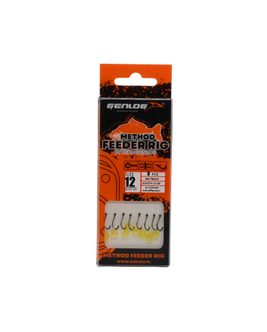 Przypony Method Feeder Rig z Gumką GENLOG hak 12 żyłka 0,23mm 8cm Przypony Method Feeder Rig z Gumką GENLOG hak 12 żyłka 0,23mm 8cm