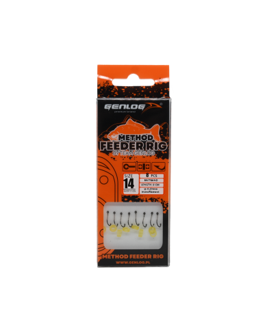 Przypony Method Feeder Rig z Gumką GENLOG hak 14 żyłka 0,20mm 8cm