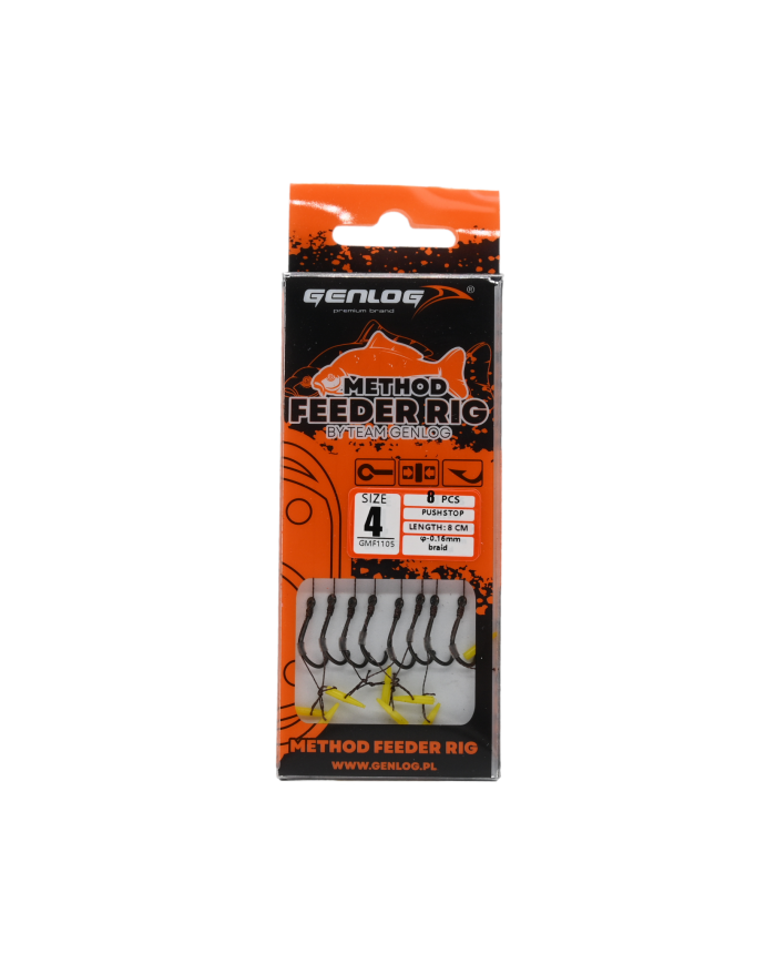 Przypony Method Feeder Rig z Push Stopem GENLOG hak 4 plecionka 0,16mm 8cm