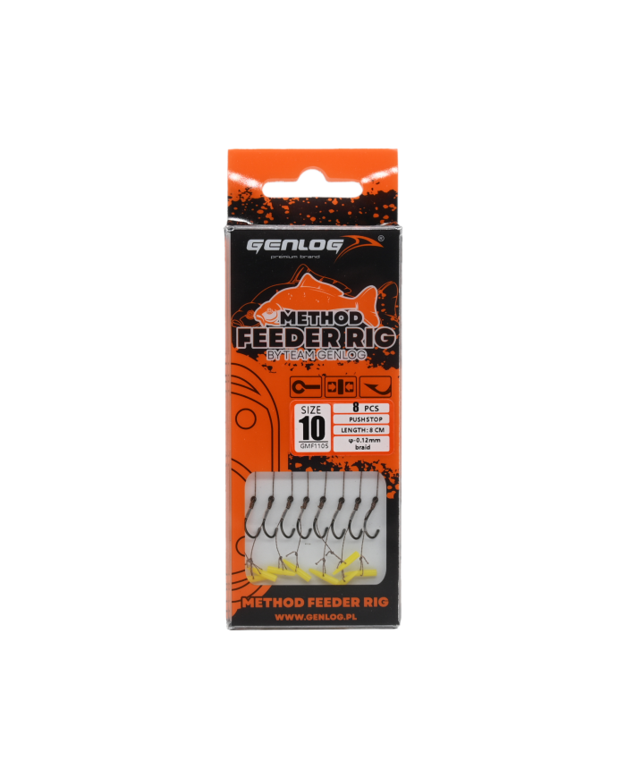 Przypony Method Feeder Rig z Push Stopem GENLOG hak 10 plecionka 0,12mm 8cm