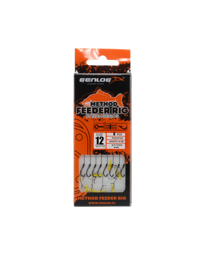 Przypony Method Feeder Rig z Push Stopem GENLOG hak 12 plecionka 0,12mm 8cm Przypony Method Feeder Rig z Push Stopem GENLOG hak 12 plecionka 0,12mm 8cm