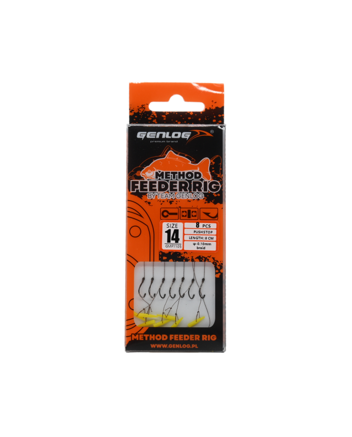 Przypony Method Feeder Rig z Push Stopem GENLOG hak 14 plecionka 0,10mm 8cm