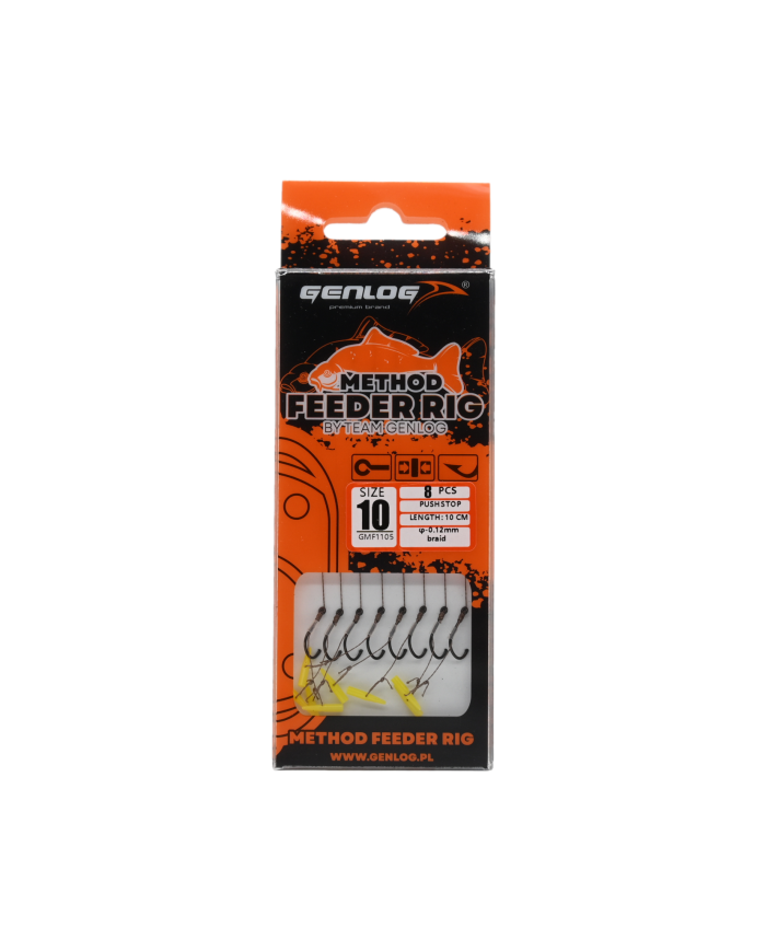 Przypony Method Feeder Rig z Push Stopem GENLOG hak 10 plecionka 0,12mm 10cm Przypony Method Feeder Rig z Push Stopem GENLOG hak 10 plecionka 0,12mm 10cm