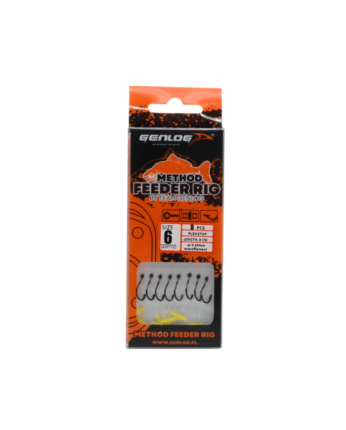 Przypony Method Feeder Rig z Push Stopem GENLOG hak 6 żyłka 0,28mm 8cm