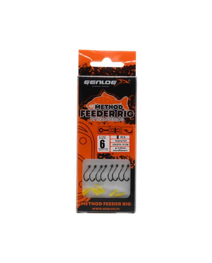 Przypony Method Feeder Rig z Push Stopem GENLOG hak 6 żyłka 0,28mm 10cm Przypony Method Feeder Rig z Push Stopem GENLOG hak 6 żyłka 0,28mm 10cm