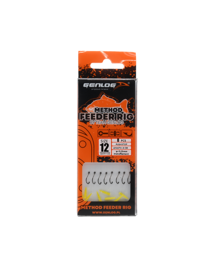 Przypony Method Feeder Rig z Push Stopem GENLOG hak 12 żyłka 0,23mm 8cm Przypony Method Feeder Rig z Push Stopem GENLOG hak 12 żyłka 0,23mm 8cm