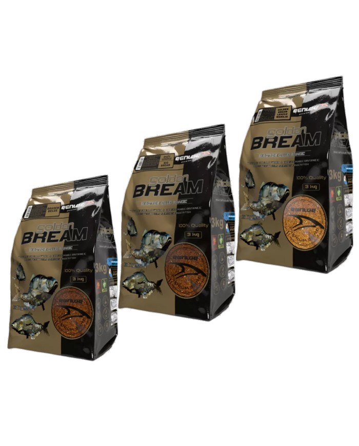 Zestaw zanęt GENLOG Golden Bream 3x3kg: Duży Leszcz, Brasem Belge, Leszcz Wanilia Zestaw zanęt GENLOG Golden Bream 3x3kg: Duży Leszcz, Brasem Belge, Leszcz Wanilia