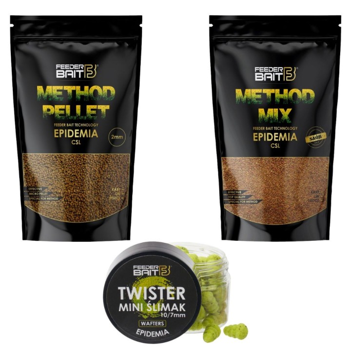 Zestaw FEEDER BAIT Epidemia Method Mix + Pellet 2mm + Twister Mini Ślimak 10/7mm