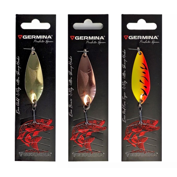 Zestaw 3x Błystka Blacha Wahadłowa GERMINA ESOX 10g Szczupak Sandacz Sum Boleń