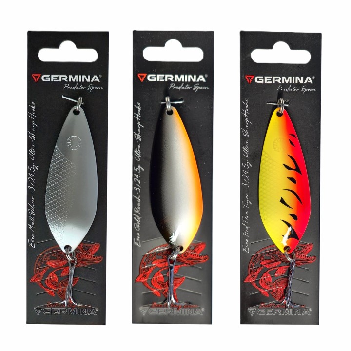 Zestaw 3x Błystka Blacha Wahadłowa GERMINA ESOX 24g Szczupak Sandacz Sum Boleń