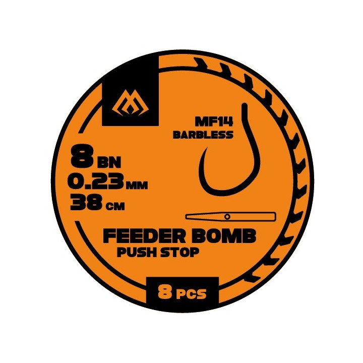 Przypony MIKADO Feeder Bomb MF14 Push Stop Hak 10 0.20mm/38cm - op. 8 szt.