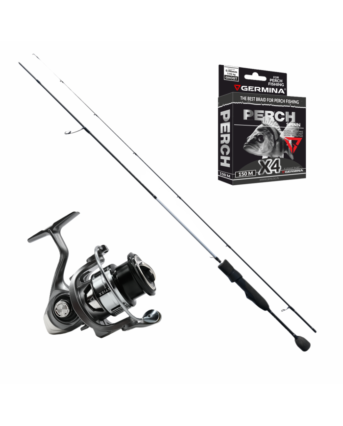 Zestaw SPINNING UL na Okonia Wędka+Kołowrotek+Plecionka GERMINA