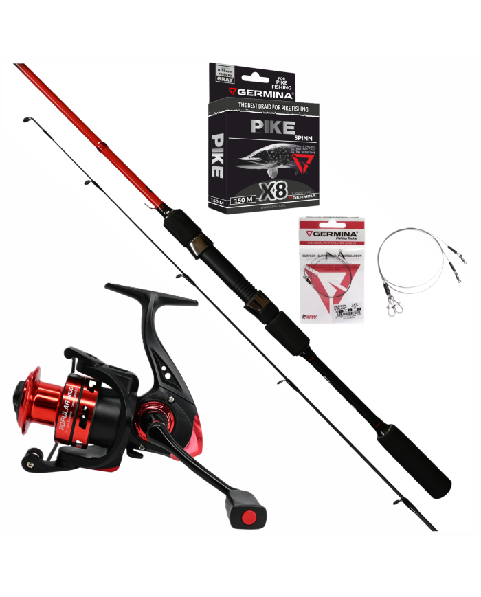 Zestaw SPINNING na SZCZUPAKA Wędka+Kołowrotek+Plecionka+Przypon