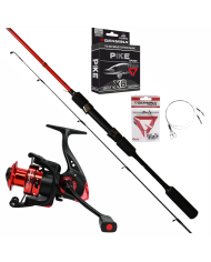 Zestaw SPINNING na SZCZUPAKA Wędka+Kołowrotek+Plecionka+Przypon