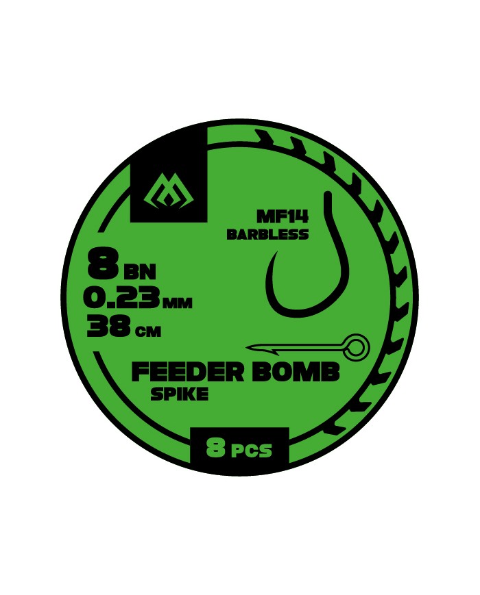 Przypony MIKADO Feeder Bomb MF14 z Igłą - hak 14 żyłka 0.18mm/38cm - op. 8 szt.