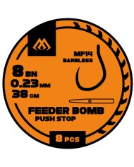 Przypony MIKADO Feeder Bomb MF14 Push Stop Hak 6 0.25mm/38cm - op. 8 szt.