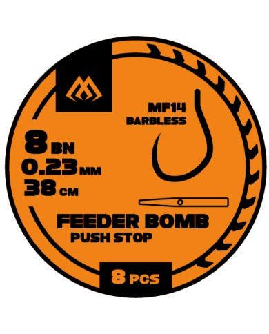 Przypony MIKADO Feeder Bomb MF14 Push Stop Hak 12 0.20mm/38cm - op. 8 szt.