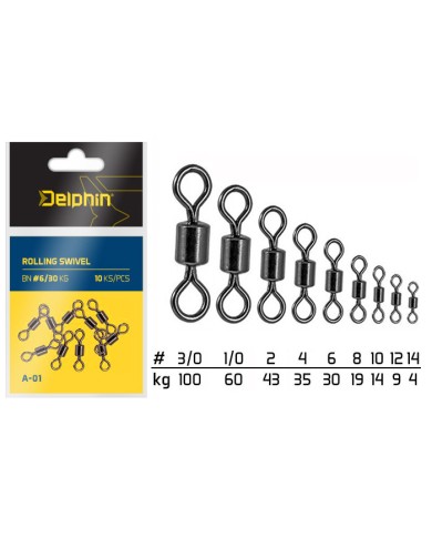 Krętliki DELPHIN Rolling Swivel A-01 roz. 12 - 10 szt Krętliki DELPHIN Rolling Swivel A-01 roz. 12 - 10 szt