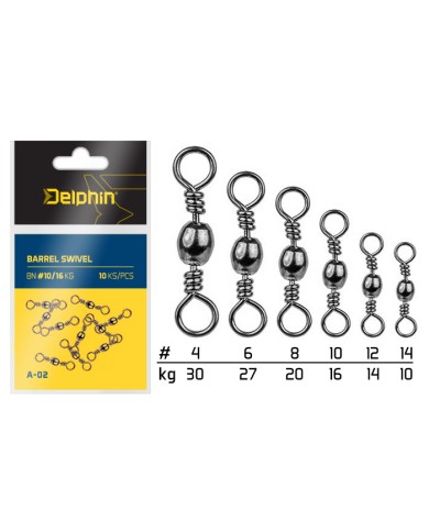 Krętliki DELPHIN Barrel Swivel A-02 roz. 12 - 10 szt Krętliki DELPHIN Barrel Swivel A-02 roz. 12 - 10 szt