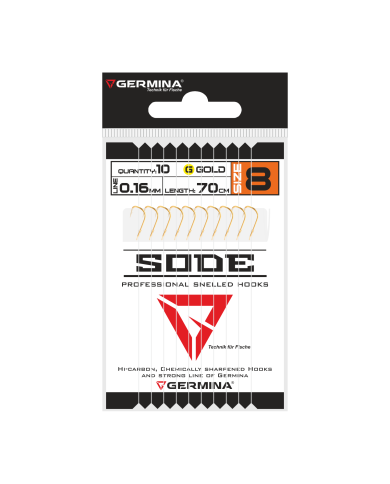Haczyki z przyponem GERMINA Sode G roz. 8, 0.16mm, 70cm - 10szt. Haczyki z przyponem GERMINA Sode G roz. 8, 0.16mm, 70cm - 10szt.