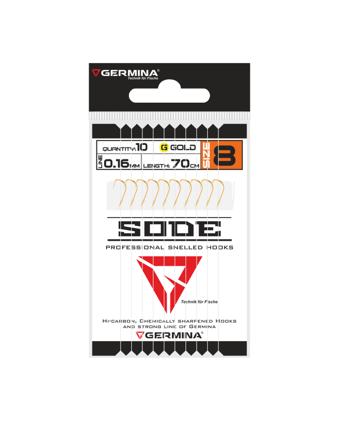 Haczyki z przyponem GERMINA Sode G roz. 8, 0.16mm, 70cm - 10szt. Haczyki z przyponem GERMINA Sode G roz. 8, 0.16mm, 70cm - 10szt.