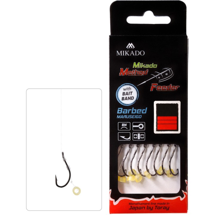 Przypony MIKADO Method Feeder z gumką - hak z zadziorem nr 10 żyłka 0.23mm/10cm - op. 8 szt.