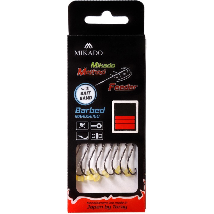 Przypony MIKADO Method Feeder z gumką - hak z zadziorem nr 12 żyłka 0.23mm/10cm - op. 8 szt.