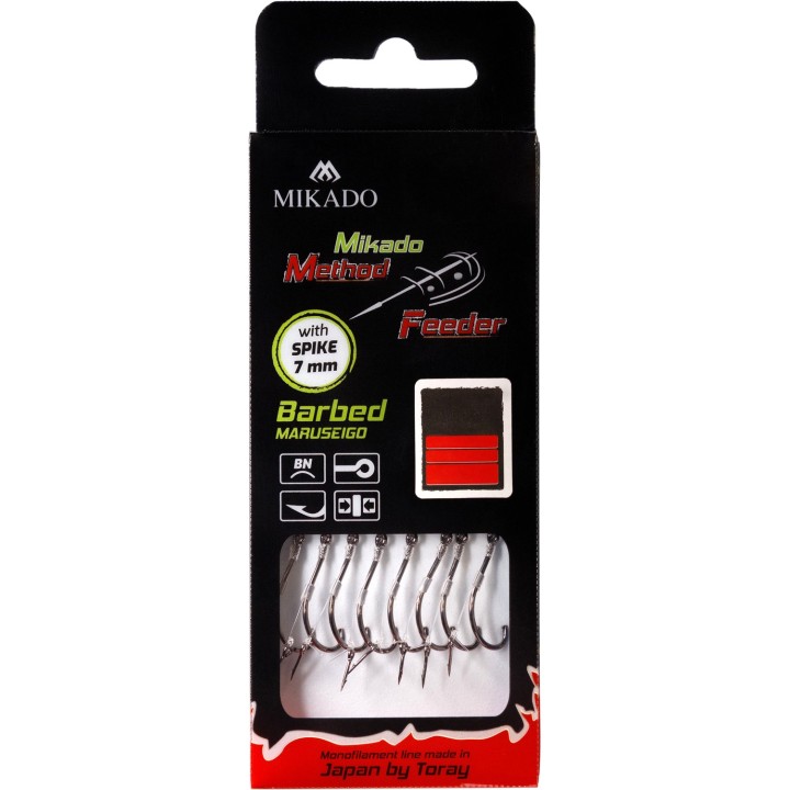 Przypony MIKADO Method Feeder z igłą - hak z zadziorem nr 8 żyłka 0.25mm/10cm - op. 8 szt.