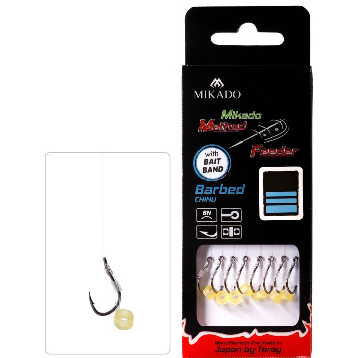 Przypony MIKADO Method Feeder z gumką - hak z zadziorem nr 12 żyłka 0.23mm/10cm - op. 8 szt.