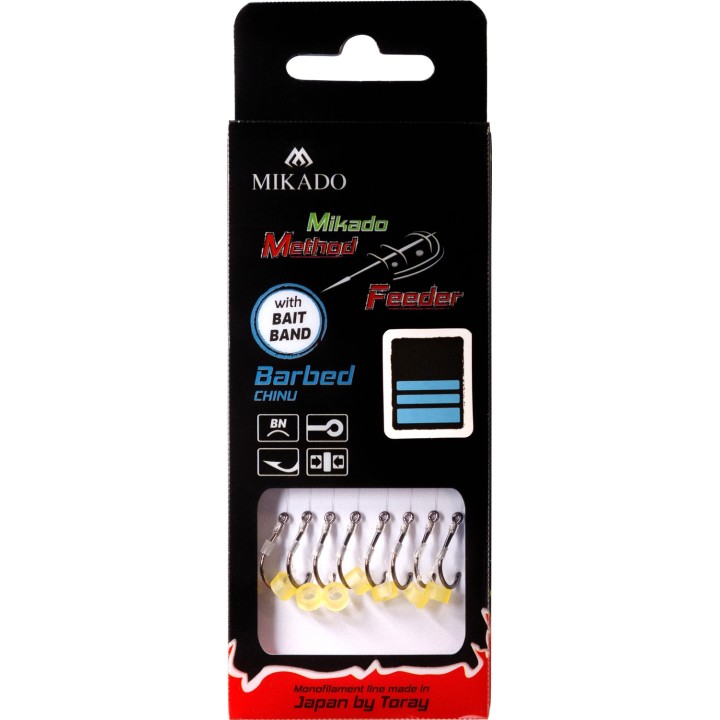 Przypony MIKADO Method Feeder z gumką - hak z zadziorem nr 12 żyłka 0.23mm/10cm - op. 8 szt.