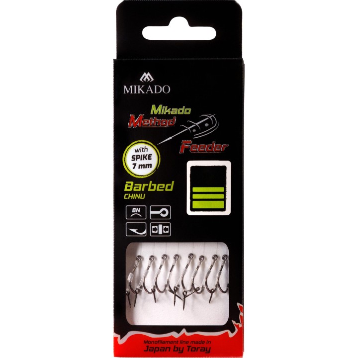 Przypony MIKADO Method Feeder z igłą - hak z zadziorem nr 12 żyłka 0.23mm/10cm - op. 8 szt.