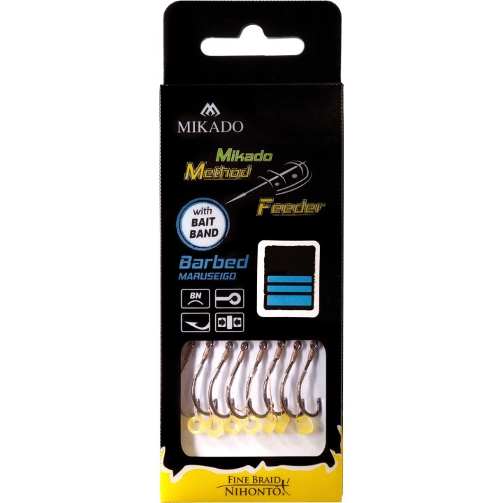 Przypony MIKADO Method Feeder z gumką - hak z zadziorem nr 12 plecionka 0.12mm/10cm - op. 8 szt.