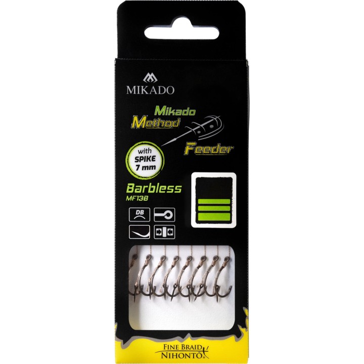 Przypony MIKADO Method Feeder z igłą - hak bez zadziora nr 12 plecionka 0.12mm/10cm - op. 8 szt.