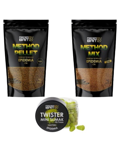 Zestaw FEEDER BAIT Epidemia Method Mix + Pellet 2mm + Twister Mini Ślimak 10/7mm Zestaw FEEDER BAIT Epidemia Method Mix + Pellet 2mm + Twister Mini Ślimak 10/7mm