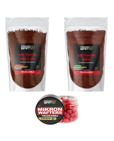 Zestaw FEEDER BAIT Truskawka Method Mix + Pellet 2mm + Mikron Wafters 4/6mm Zestaw FEEDER BAIT Truskawka Method Mix + Pellet 2mm + Mikron Wafters 4/6mm