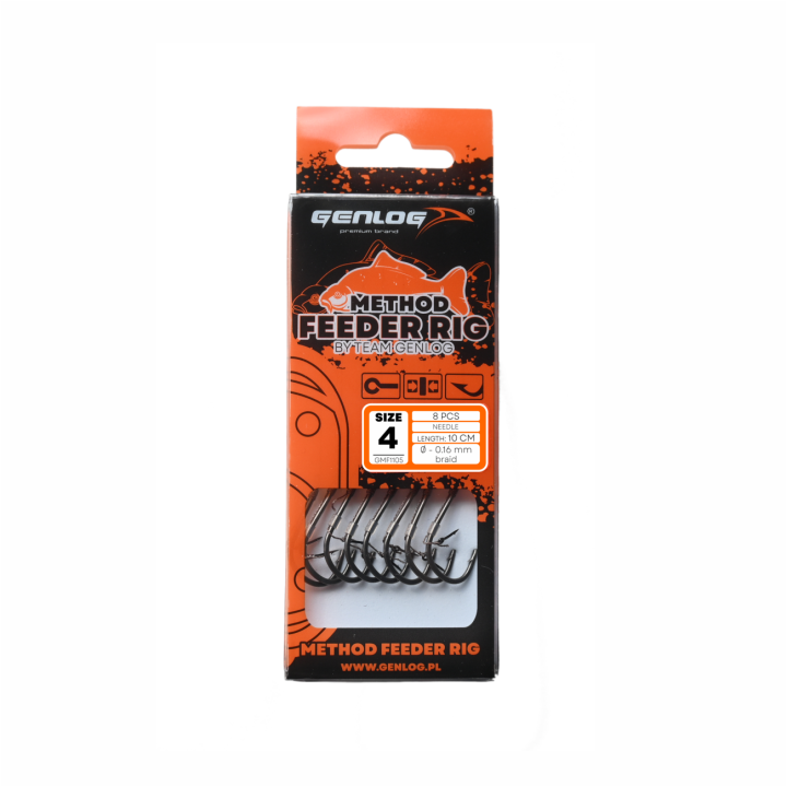 Przypony GENLOG Method Feeder Rig z igłą - hak BKK nr 4 plecionka 0.16mm/10cm - op. 8 szt.