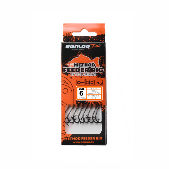 Przypony GENLOG Method Feeder Rig z igłą - hak BKK nr 6 plecionka 0.16mm/10cm - op. 8 szt.