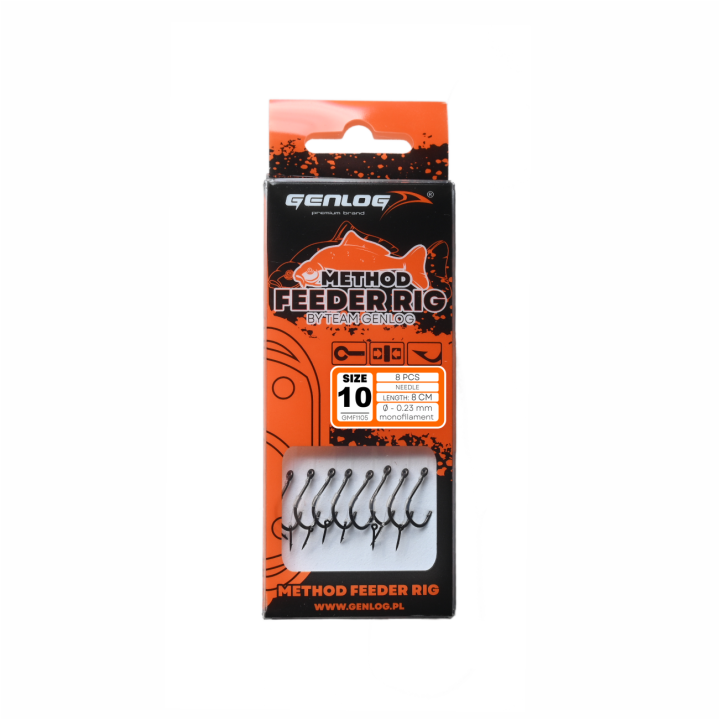 Przypony GENLOG Method Feeder Rig z igłą - hak BKK nr 10 żyłka 0.23mm/8cm - op. 8 szt.