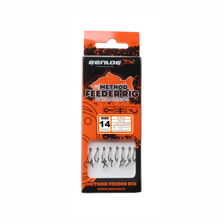 Przypony GENLOG Method Feeder Rig z igłą - hak BKK nr 14 żyłka 0.20mm/10cm - op. 8 szt.