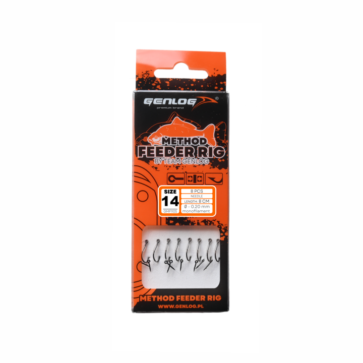 Przypony GENLOG Method Feeder Rig z igłą - hak BKK nr 14 żyłka 0.20mm/8cm - op. 8 szt.