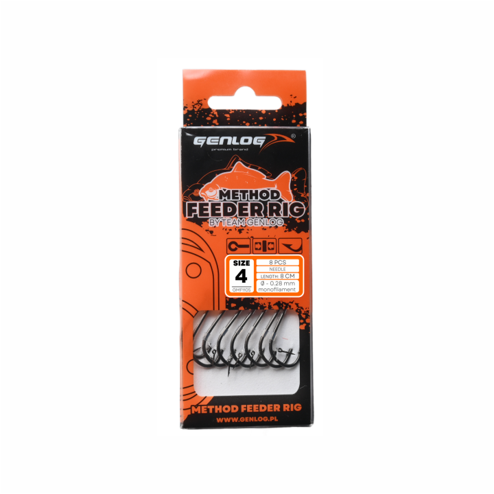 Przypony GENLOG Method Feeder Rig z igłą - hak BKK nr 4 żyłka 0.28mm/8cm - op. 8 szt.
