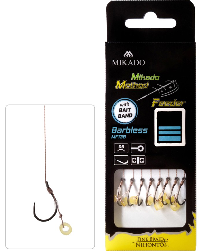 Przypony MIKADO Method Feeder z gumką - hak bez zadziora nr 12 plecionka 0.12mm/10cm - op. 8 szt. Przypony MIKADO Method Feeder z gumką - hak bez zadziora nr 12 plecionka 0.12mm/10cm - op. 8 szt.
