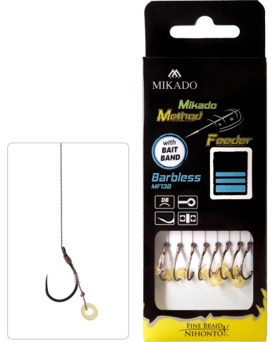 Przypony MIKADO Method Feeder z gumką - hak bez zadziora nr 8 plecionka 0.14mm/10cm - op. 8 szt. Przypony MIKADO Method Feeder z gumką - hak bez zadziora nr 8 plecionka 0.14mm/10cm - op. 8 szt.