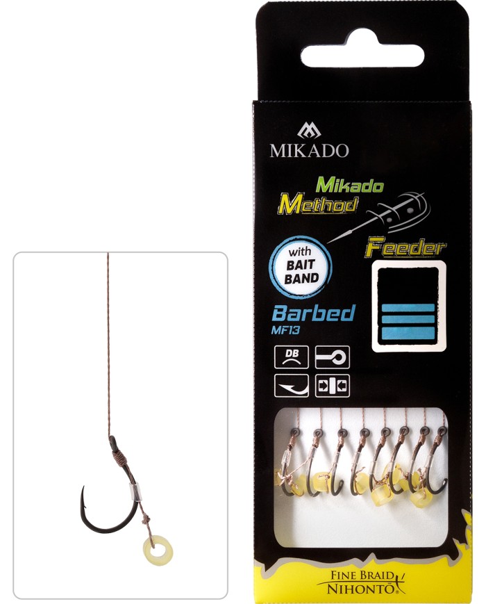 Przypony MIKADO Method Feeder z gumką - hak z zadziorem nr 12 plecionka 0.12mm/10cm - op. 8 szt. Przypony MIKADO Method Feeder z gumką - hak z zadziorem nr 12 plecionka 0.12mm/10cm - op. 8 szt.