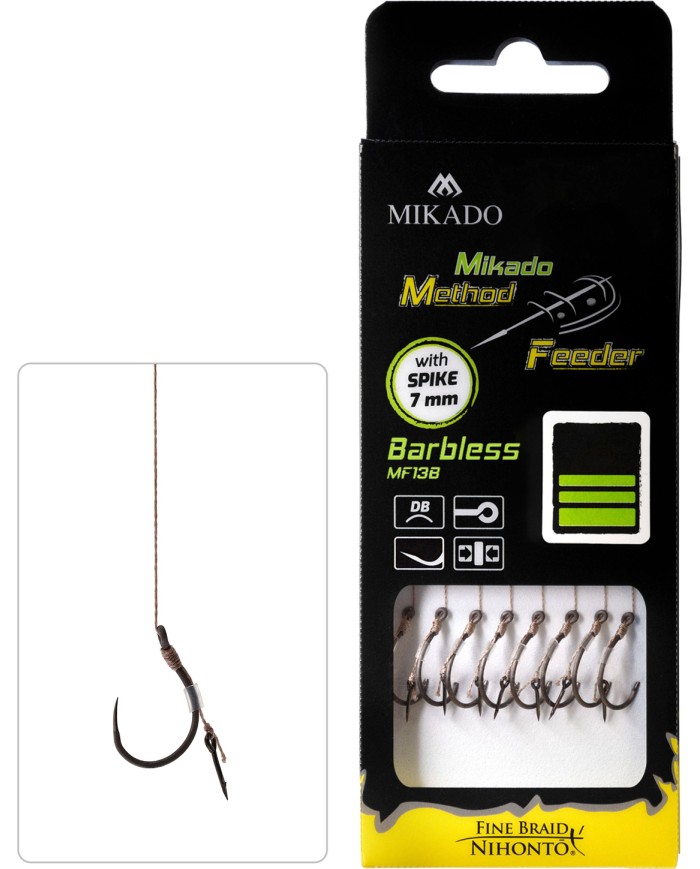 Przypony MIKADO Method Feeder z igłą - hak bez zadziora nr 8 plecionka 0.14mm/10cm - op. 8 szt.