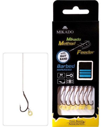 Przypony MIKADO Method Feeder z gumką - hak z zadziorem nr 8 plecionka 0.14mm/10cm - op. 8 szt. Przypony MIKADO Method Feeder z gumką - hak z zadziorem nr 8 plecionka 0.14mm/10cm - op. 8 szt.